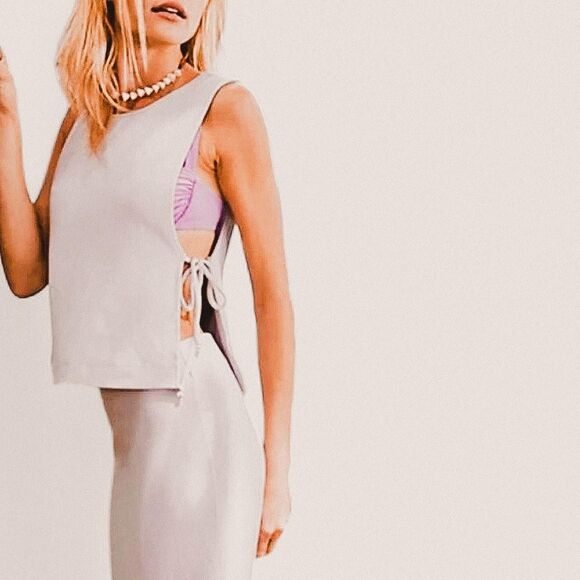 Free People Beach “Sinead” Side-Tie Muscle Tank – Coastal Cool Grey XS - Picture 1 of 7